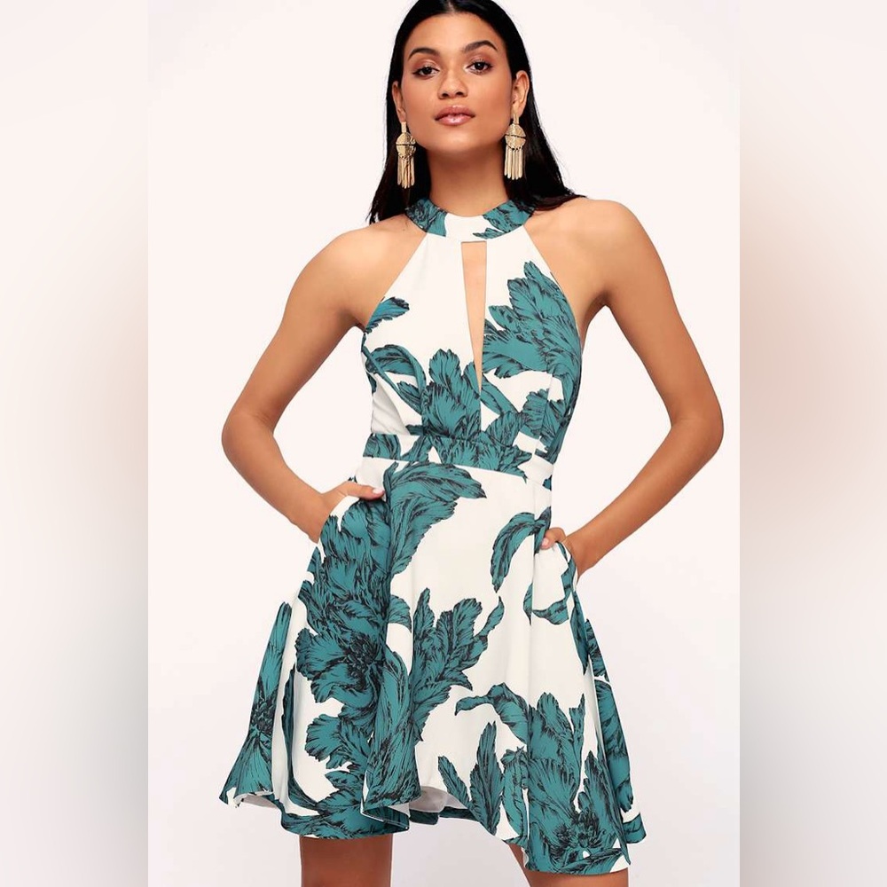 C/MEO X Lulus - Witness Leaf Print Skater Dress - Sz M